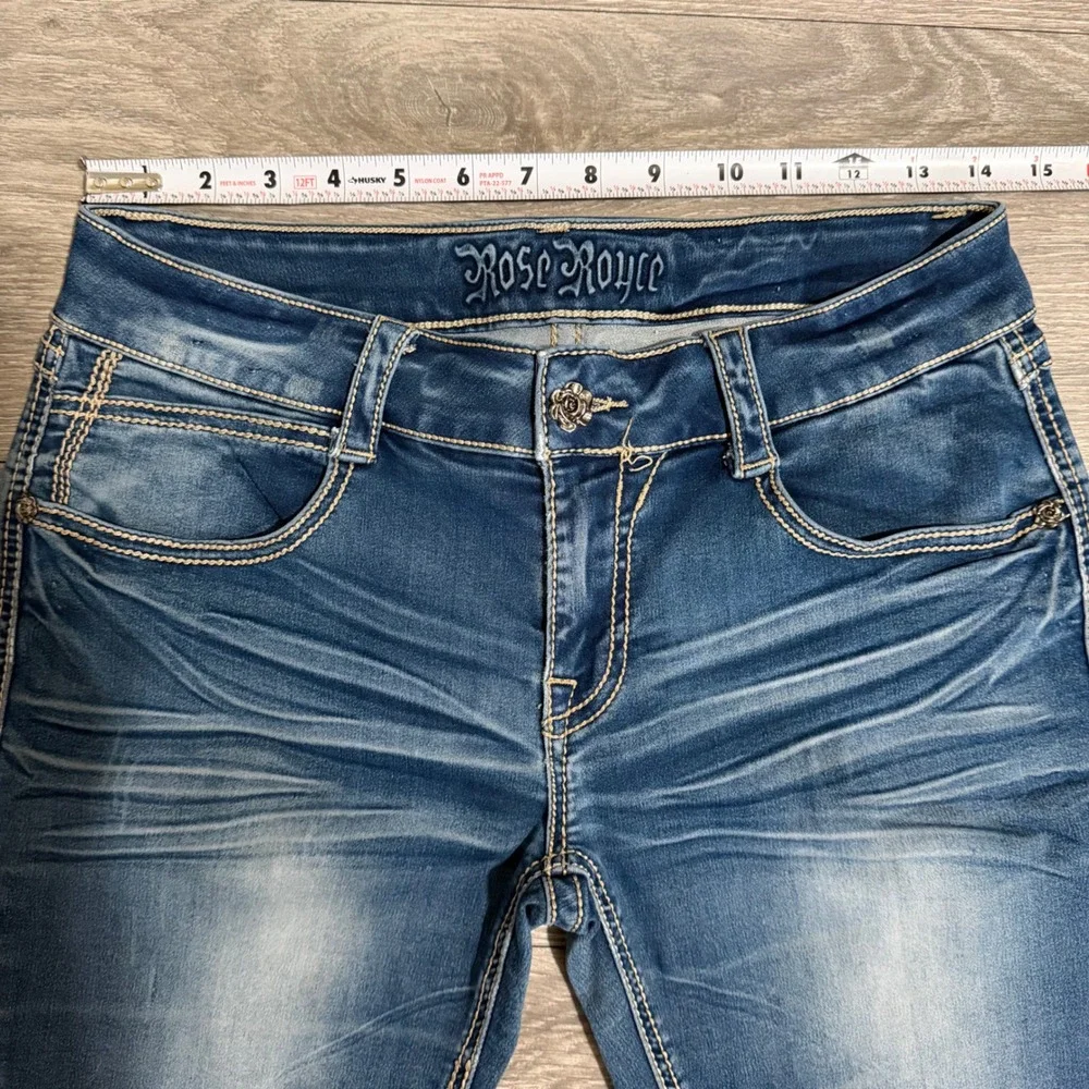 Rose Royce Sarina Moonlight Blue Denim Bermuda Shorts Size 28 7/8 Whiskered